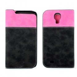 Samsung Galaxy S4 2in1 Color Flip Leather Wallet Case (Pink-Black)